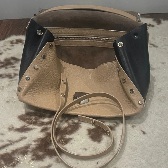 Jimmy Choo Leather Shoulder Bag | Beige & Black | Silver Hardware - Picture 14 of 16